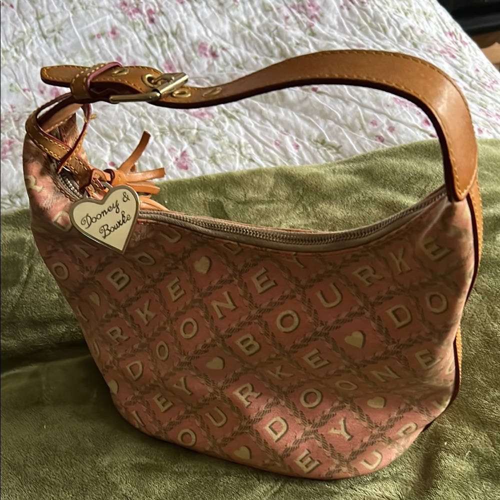 Dooney & Bourke Mini Bag in Pink and Tan with Monogram Pattern